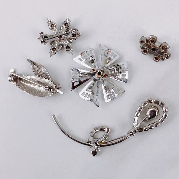 VTG Mid Century Rhinestone Brooch Lot of 5, Silver Tone Scatter Pin Jewelry - Picture 6 of 10